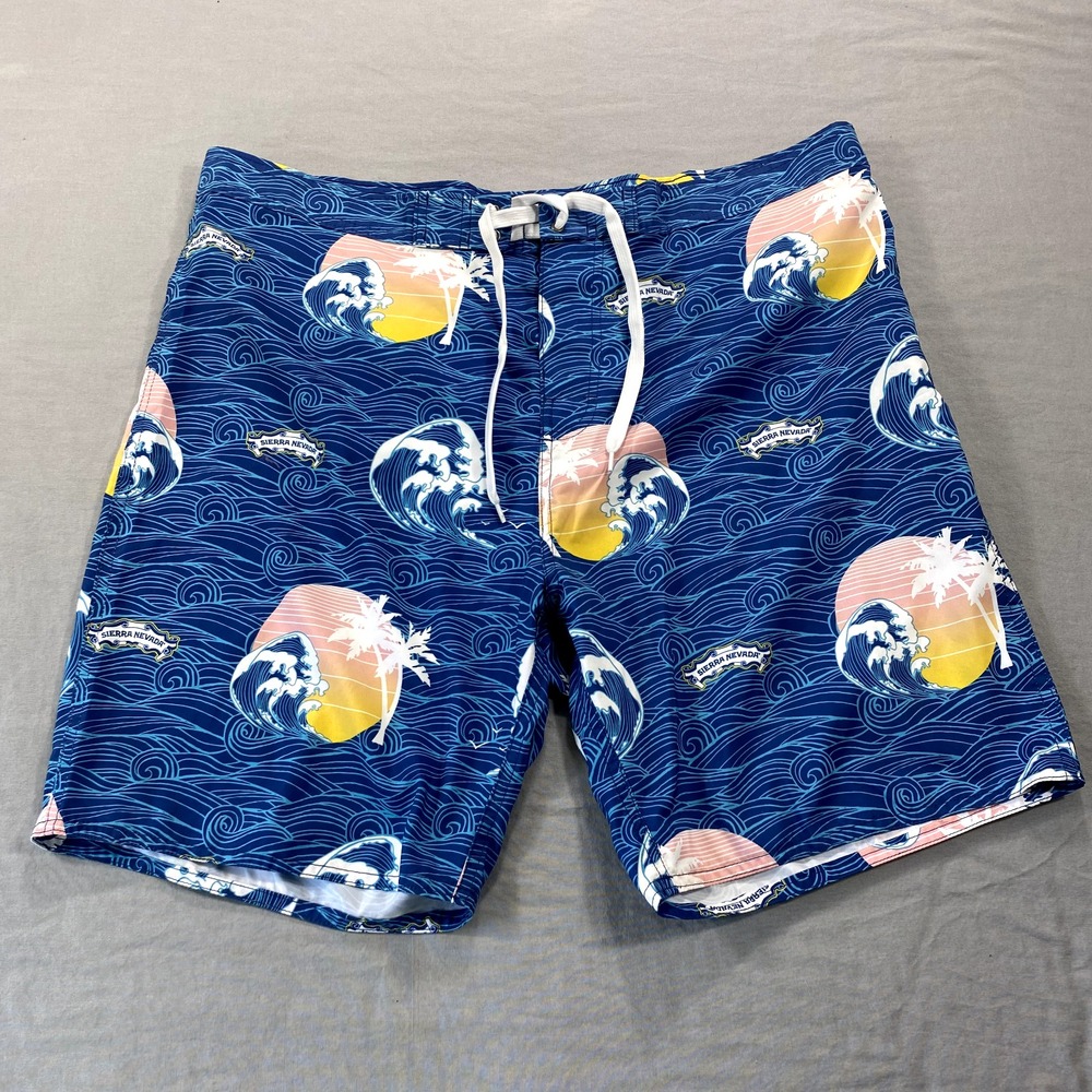 Sierra Nevada Beer Shorts Mens 38 Blue Waves Swim‎ Trunks Board Outdoor USA Made